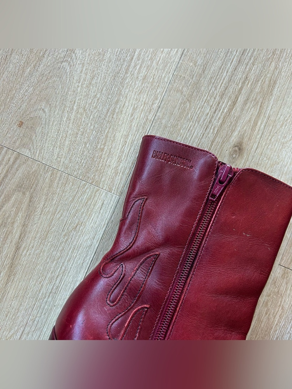 Y2K Rare Harley Davidson Flame Red Leather Chunky Platform Boots - Picture 4 of 9